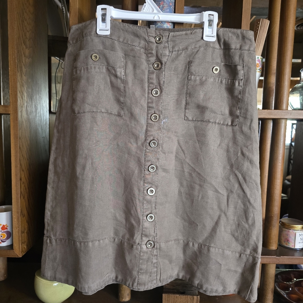 Michael Stars Linen Brown Button-Front Skirt Small NWOT